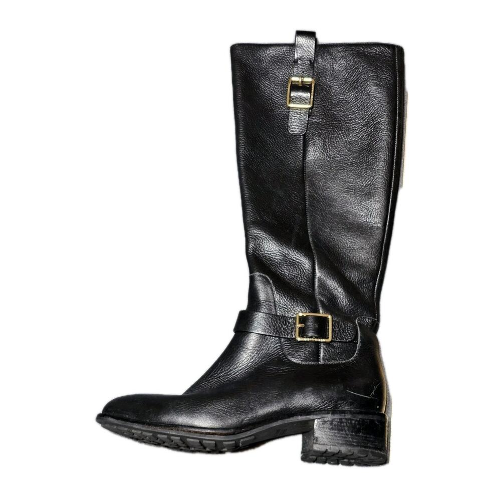 Cole Haan Boots Women 6 Black Leather Riding Equestrian Knee High Zip - Picture 2 of 10